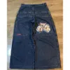 Men's Jeans JNCO Y2k Mens Hip Hop Size 7 Dice Graphic Embroidered Retro Blue Baggy High Waist Wide Leg Trousers Streetwear Winter01 237