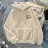 Womens Fleece Flanel Trui Hoodies Herfst Winter Zoete Capuchon Print Harajuku Losse Zak Jas Vrouwelijke Sweatshirt