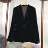 Women's Suits Velvet Women Black Blazer 2024 Spring Single Button Long Sleeve Elegant Female Suit Coat