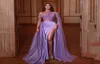 Purple One Shoulder Evening Dresses Beading Top Side Split Celebrity Gown Ruched Satin Arabic Dubai Females Robe de Soiree with Ca7039335