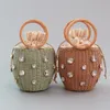 Handmade Rhinestone Crystal Embellished Straw Bag Small Bucket Lady Travel Purses and Handbags 240307