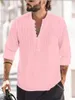 2024 botão de bandagem de linho masculino de alta qualidade masculina algodão sólido e linho dobrável casual slim fit de mangas compridas camisa 240320