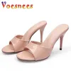 Zapatos de vestir Sandalias 2022 Nuevas Mujeres Color Desnudo Zapatillas Mule Tacones Altos Sexy Diario 9cm Beige Punta Puntiaguda Diapositivas Fiesta H240325