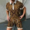 Herrspårar 2024 Summer Tracksuit 3D Printed Leopard Grain Polo Shirtshorts Set Casual Wlick Down Collar T-Shirt Suit for Mane Clothes