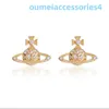 Designer Luxury Brand Jewelry Western Empress DowageRing Stud Honeycomb Saturn Colorful White Stone Advanced Sense örhängen