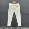 Jeans voor heren, slim fit cropped broek, witte man cowboybroek, skinny, effen, strakke pijp, katoen, grote maten denim in Koreaanse stijl