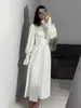 Roupas étnicas Manga Longa Cinto Puff Dress para Mulheres O-pescoço Muçulmano Abayas Elegância Maxi Robe Turquia Kaftan Caftan