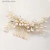 Tiaras AiliBride Wedding Golden Pearl Hair Comb Hair Accessories Rhinestone Bride Headdress Queen Tiara Bridal hair jewelry Accessories Y240320