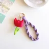 Keychains Fashion Fabric Tulip Flower Wristband Bracelet For Women Mobile Phone Lanyard Wrist Strap Car Key Ring Cute Pendant