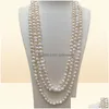 Beaded Necklaces Handmade Long 200Cm Natural 78Mm White Baroque Freshwater Pearl Necklace Sweater Chains6382252 Drop Delivery Jewelry Dhyjo