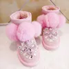 Stövlar söt rosa ko mocka fluffig boll snö ankel kvinna vinter 2024 skor för kvinnor strass kristaller platt varm plysch