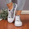 Casual Shoes Women's Flat Canvas Sunflower Tryckt Låga topploafers Bekväm slip på Sneakers Kvinna snör upp vulkaniserad