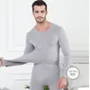 Pyjama pour homme, sous-vêtement thermique, haute élasticité, fin, col rond, ensemble chemise et pantalon, vêtements intérieurs thermiques, automne et hiver