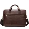 Pastas de negócios masculinas bolsa mensageiro vintage couro tote ombro escritório 14 polegadas laptop sacos de alta qualidade homens