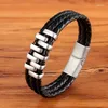 Charme Armbänder Ausverkauf Punk Schwarz Geflochtenes Leder Mehrschichtige Männer Armband Schmuck Edelstahl Magnetische Schnalle Mode Armreifen