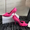 Pink Silk Satin Stiletto Dress Shoes Pumps Bowtie Decoration Läder Yttersula Pekade tå Slip-On Evening Shoes Women's Luxury Designer High Heels 34-42 med låda