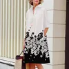 Casual Dresses for Women 2024 Plus Size Lapel Dress Button Kne Längd Matchande Blomma Print Löst formellt tillfälle