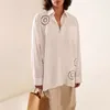 レディースブラウス2024春と夏のブラウスY2K刺繍中空のシングルロウボタン長い袖ルーズペプラムコットントップシャツ