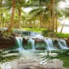 Fonds d'écran Personnaliser Hainan Island Cocotier Forêt Eau Cascade Paysage Peinture Mur Personnalisé Grande Murale Papier Peint Vert