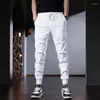 Men's Pants Summer White Sport Men Fashion Embroidery Slim Fit Elastic Waist Drawstring Jogging Trousers