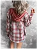 Vestes Femmes Femmes Plaid Imprimer Bouton À Manches Longues À Capuche Tops Manteaux Blouses Chemise Lâche Cardigan Régulier 2024 Automne Hiver Bureau Dames