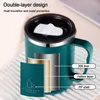 Tasses Tasse en acier inoxydable Tasse à café Bureau à la mode et simple avec couvercle Double couche Portable Couleur Rince-bouche