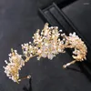 Hair Clips Silver Color Crystal Flower Crown For Bride Luxury Barque Wedding Accessories Tiara Headband Headdress