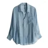 Women's Blouses Spring Women Rayon Turn-down Collar Shirts Long Sleeves Office Lady Loose Fit Versatile Simplicity Solid Casual Outwear