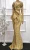 Plus Size Afrikanische Abendkleider Gold Pailletten Glitzer Lange Ärmel Sparkle Big Bow Satin Schößchen Formelle Abendkleider Meerjungfrau Second9693791