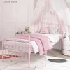 Andra sängkläder levererar rosa metall sängram dubbel storlek med toppplatta kudde grundläggande stöd tung stålplatta ramfritt vår lämplig för flickor y240320