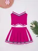 Bambini Ragazze Cheerleader Uniforme Vestito Senza Maniche Crop Top Gonna A Pieghe Set Studente Studentesse Carnevale Sport Fancy Dress 240305