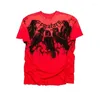 Мужские футболки из хлопка в готическом стиле в стиле панк с рисунком вороны, большая красная футболка с принтом, мужская мешковатая футболка Y2k, модный темный стиль, топ с короткими рукавами