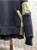 Kadın Hoodies En Kalite Sweatshirt 2024 Bahar Moda Kıyafetleri Kadın Renk Bloğu Patchwork Uzun Kollu Koyu Mavi Siyah Gevşek Jumper