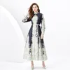 Vintage Maxi Buttons Cardigan Dressing Gowns Women Palace Style Print Stand Collar Long Sleeve Dresses Elegant Ladies A-Line Casual Cocktail Party Robes Clothes Clothes