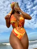 Women's Swimwear 2024 Orange Tie Dye Gradient One Piece Swimsuit Women Hollow Out Underwire Monokini Beach Bathing Suit Backless