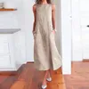 Vestidos casuais pescoço vestido listrado longo impressão bolso mulheres sem mangas mulheres colete simples cor sólida homewear