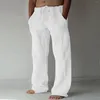 Pantalons en lin pour hommes, vêtements contemporains, confortables, de qualité, doux, couleur unie, avec poche, cordon de serrage, décontracté