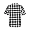 Camisas casuais masculinas clássico checkerboard camisa havaiana mens praia preto e branco checker moda coreana blusas de grandes dimensões