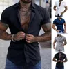 Men's Casual Shirts Men Solid Color Shirt Summer For Stylish Slim Fit With Turn-down Collar Short Formal