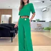 Twee stuk broek Office Outfits voor dames mode solide kleur casual brede poten korte mouwen blouses pakken elegante pendelende zomersets voor