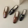 Slippers Phoentin Women Retro Chain Mules Shoes Summer Square Toe Sandals Lady Low Heels Cover Handmade Brown Black FT3074