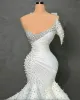 Luxury Mermaid Tiered Prom Dress Custom Made Beaded Pearls Formal Dress For Women Party Arabic Dubai Mermaid Evening Dress