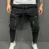 Męskie spodnie sportowe spodnie joggerowe swobodny śródstopia miękki kolor stały kolor multi zamki spodnie menu menu szczupły
