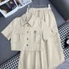 2024SS early spring designer skirts sets women set pocket letters embroidered short-sleeved shirts elegant long dresses two pisece Set Skirt size S-L