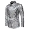 Men's Casual Shirts Spring Long Sleeve Fashion Stylish Square Plaid Stamping Print Shirt Men Stage Costume Banquet Nightclub