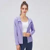 Lu-624 Womens Yoga Jacket Hooded Slimming Fitness Coat Zippered Quick Drying Running Sports Top Workout Wear Gym Clothes