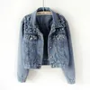 WH046 Fashion Custom Denim Jacket Kvinnor Pearl Jean Jackets pärlor korta denimrock kvinnor