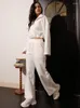 Calças femininas de duas peças Mulheres Casual Primavera Branco Cropped Top Conjuntos Moletons