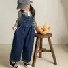 Meninos e meninas calças jeans cinta calças macacão outono personalizado bolso cinta calças crianças macacões crianças roupas 240305