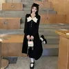 Robes décontractées QW Automne Chubby Girl Grande Taille Noir Femme Élégante Mignonne Réduisant l'âge en forme de jupe longue en forme d'arc